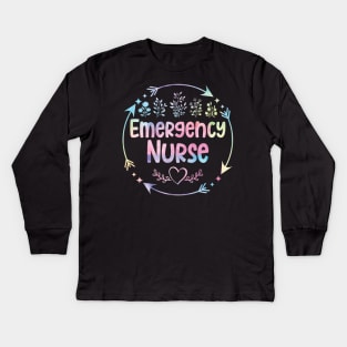 Emergency Nurse cute floral watercolor Kids Long Sleeve T-Shirt